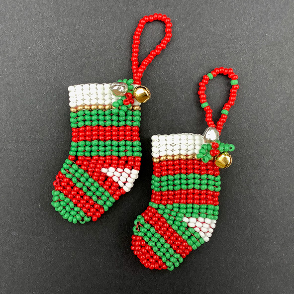 Holly Stockings Decoration, Colourway: Green/Red/Gold